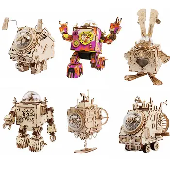 

Robotime DIY Wooden Clockwork Music Box Decoration Gifts For Kids Boyfriend AM