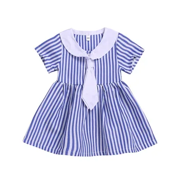 

2019 New Summer Baby Girls Cotton Short sleeved Striped dress Girls fashion dresses 5pcs/lot