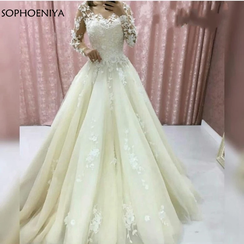 

New Arrival Long sleeve wedding dress 2019 Appliques Lace wedding gowns Vestido de noiva Gelinlik bride dress boho wedding dress