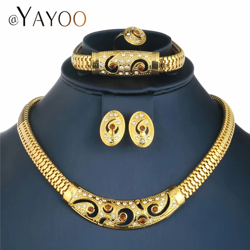

AYAYOO African Beads Jewelry Set 2018 Nigerian Wedding Women Jewelry Set Dubai Gold Color Vintage Bridal Necklace Set