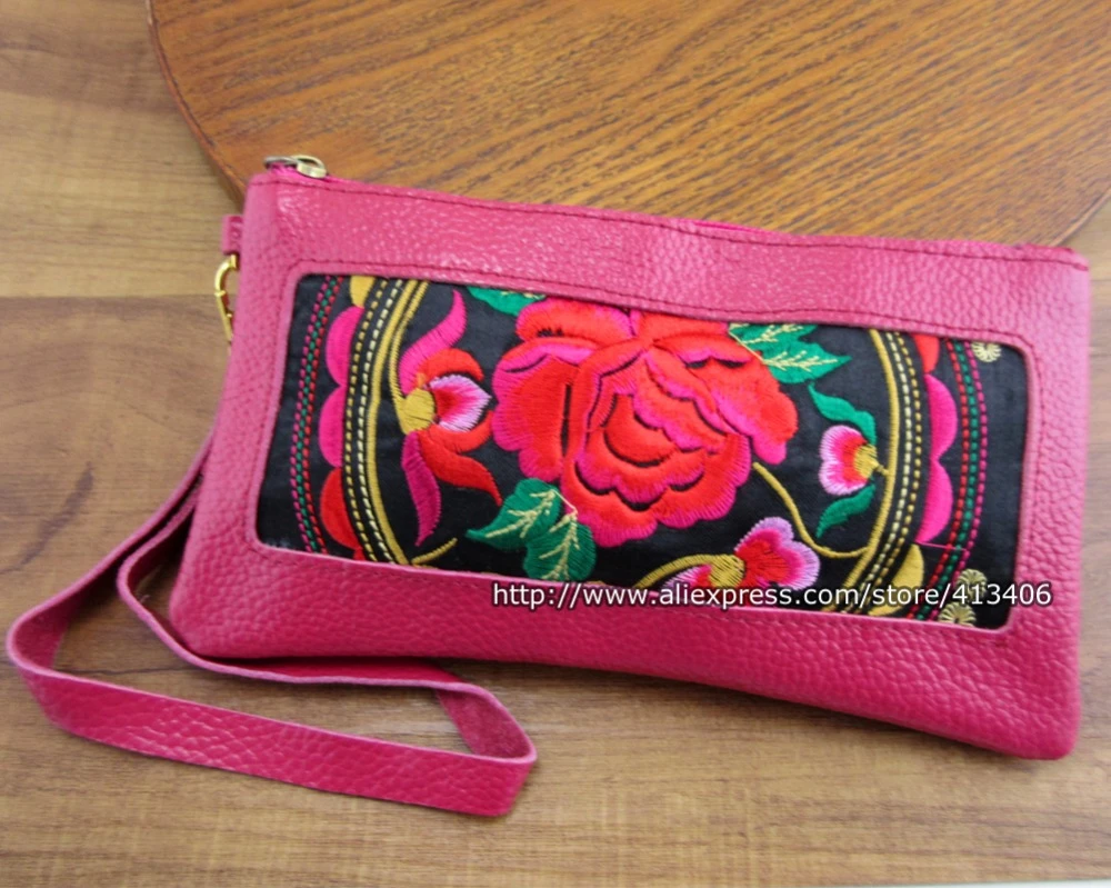 Changnoi Unique Tribal Wallet with Bird Hmong Embroidered in Red Thai Wallet Boho Wallet Hippie Wallet