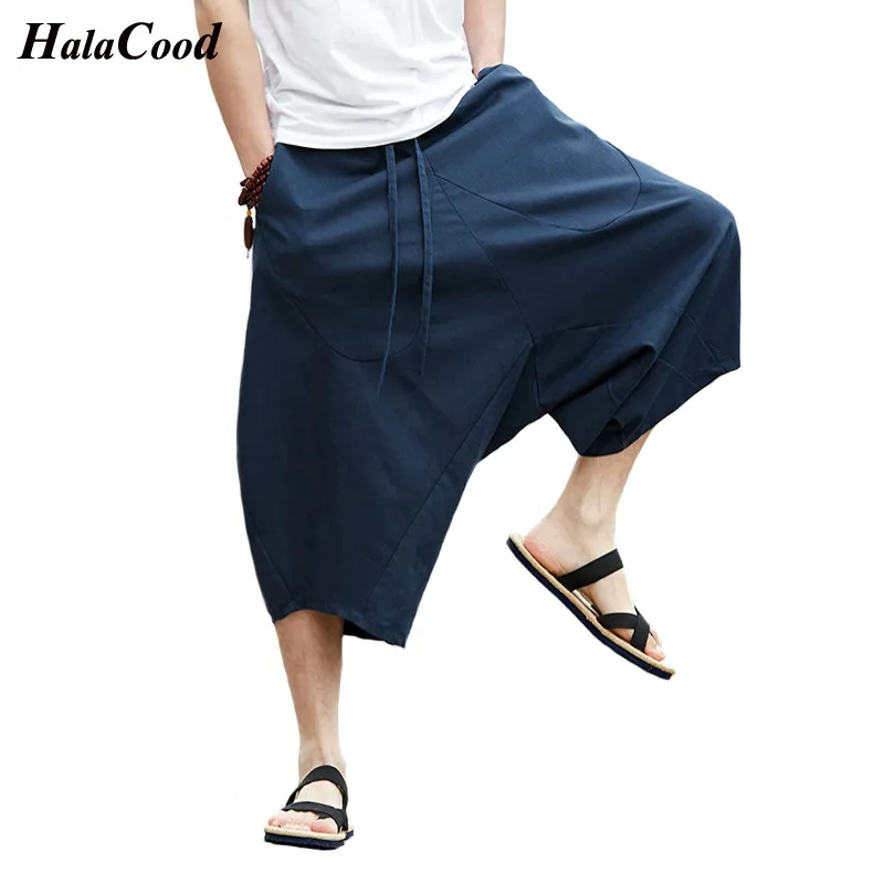 Tanie 2018 New Fashion Cotton Tajlandia Szorty Majtki Męskie Luźne Lniane Siedem spodnie Szerokie Nogawki Spodenki Harem Nepal Duży Rozmiar Plaża Szorty lato