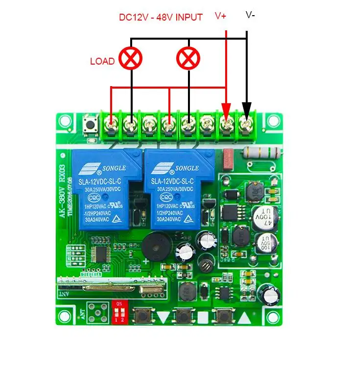 DC 12V 24V 36V 48V 30A 2CH Wireless RF Remote Control Switch relay Transmitter Receiver for Appliances Gate Garage Door DC 12V 24V 36V 48V 30A 2CH Wireless RF Remote Control Switch relay Transmitter Receiver for Appliances Gate Garage Door