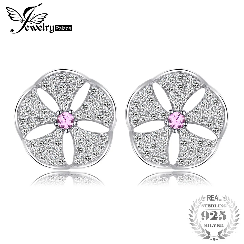 

JewelryPalace Flowers Created Pink Sapphire Cubic Zirconia Stud Earrings 925 Sterling Silver Gifts For Women Fashion Jewelry