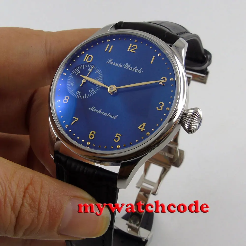 new arrive 44mm parnis blue dial 6497 movement hand winding mens watch P395 new arrive 44mm parnis blue dial 6497 movement hand winding mens watch P395
