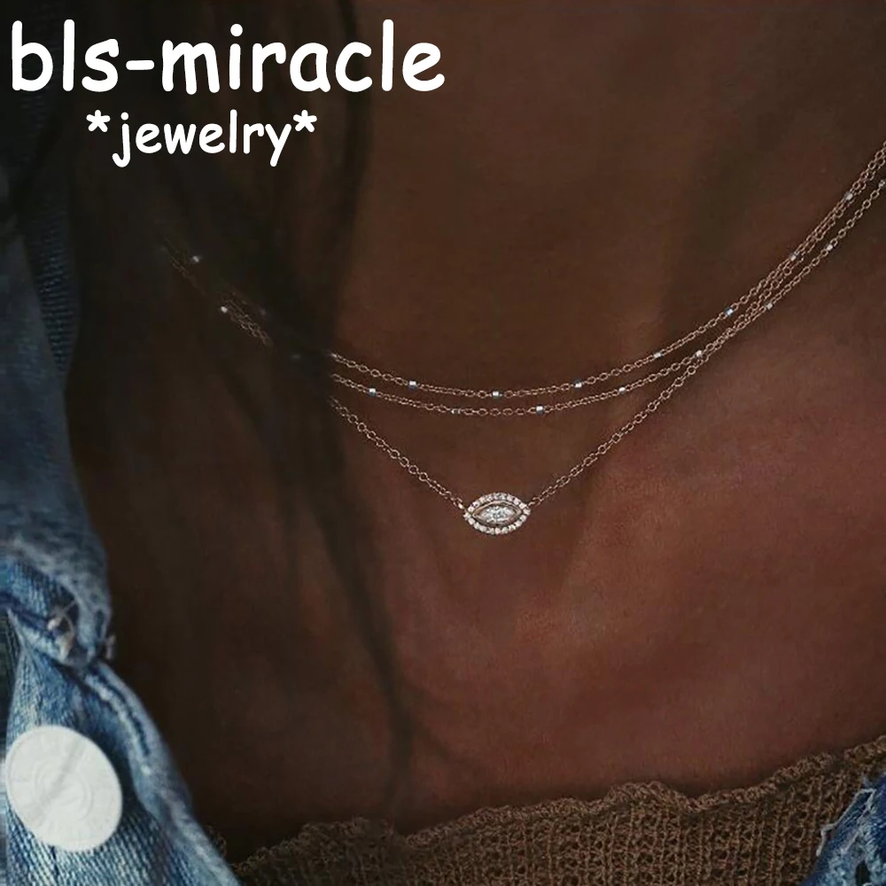 

Bls-miracle Fashion Multi-layer Oval Crystal Pendant Necklace for Women Gold Color Small Beads Boho Jewelry Gift Party 2019 New