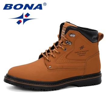 

BONA 2019 Outdoor Snow Ankle Boots Male Lace Up Anti-Slip Booties British Shoes Plus Size 46 Zapatos De Hombre Cow Split