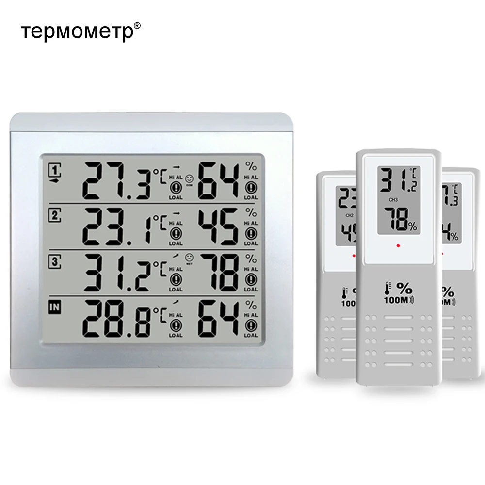 

Weather Station Digital Thermometer Hygrometer Indoor Outdoor Temperature Humidity Sensor Monitor Alert+3 Wireless Transmitter