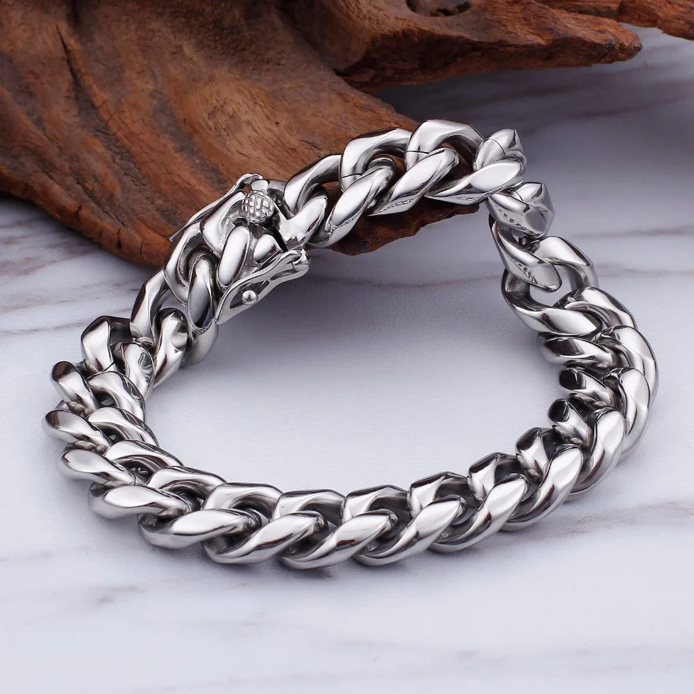 TrustyLan Thick Hand Chain Bracelet For Man Stainless Steel Biker Style