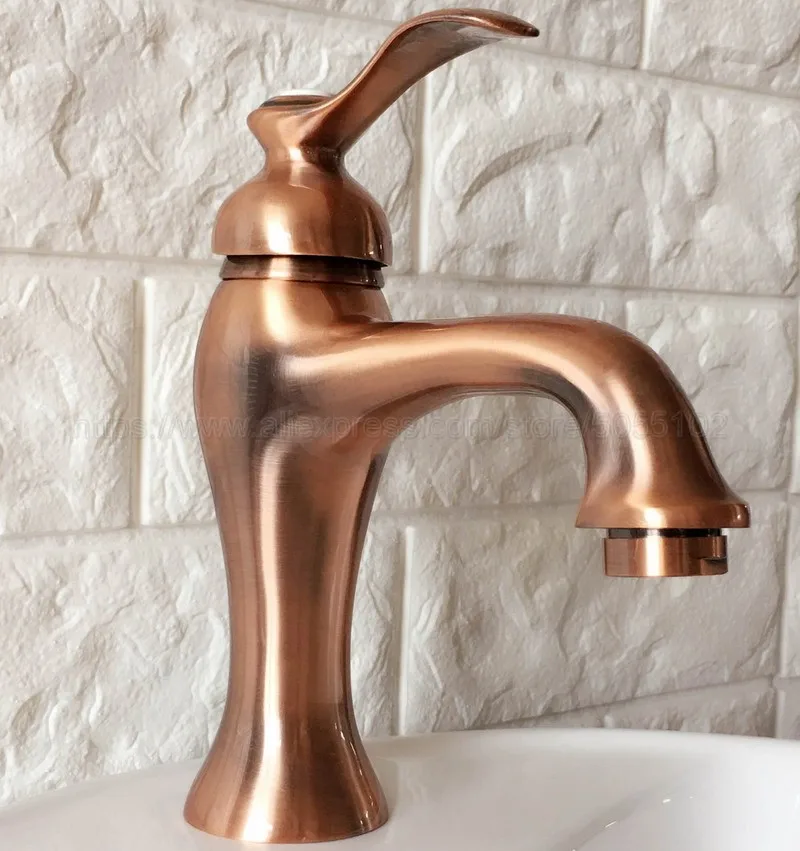 Antique Red Copper Bathroom Basin Faucet Hot Cold Mixer Tap Single