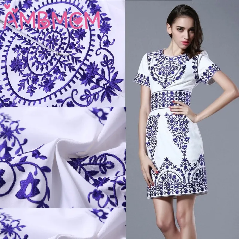 Wholesale AMBMCM Embroidery dresses Hotsale 2017 Women Summer Dresses Brand Lady Dress Elegant Blue And White Porcelain Fashion Dress Buy Cheap AMBMCM Embroidery dresses Hotsale 2017 Women Summer Dresses Brand Lady Dress Elegant Blue And White Porcelain Fashion Dress
