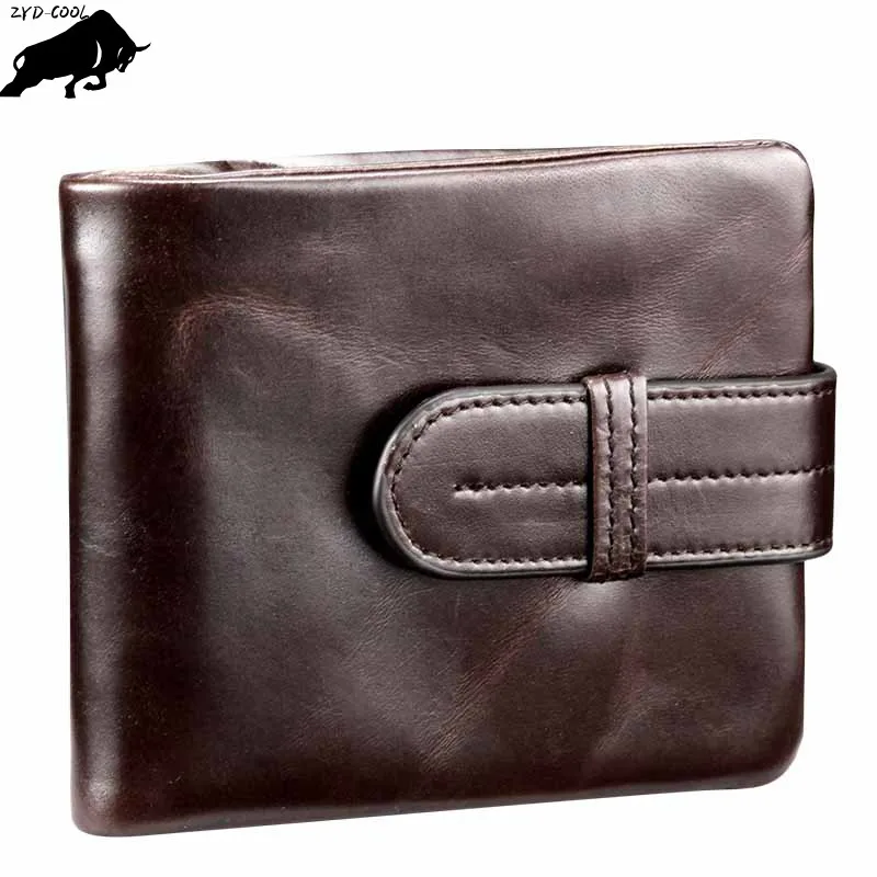 

ZYD-COOL Men Cow Leather Wallets Vintage Short Coin Purse Male Card Holder Wallet Multifunction Large Capacity Quality Purses
