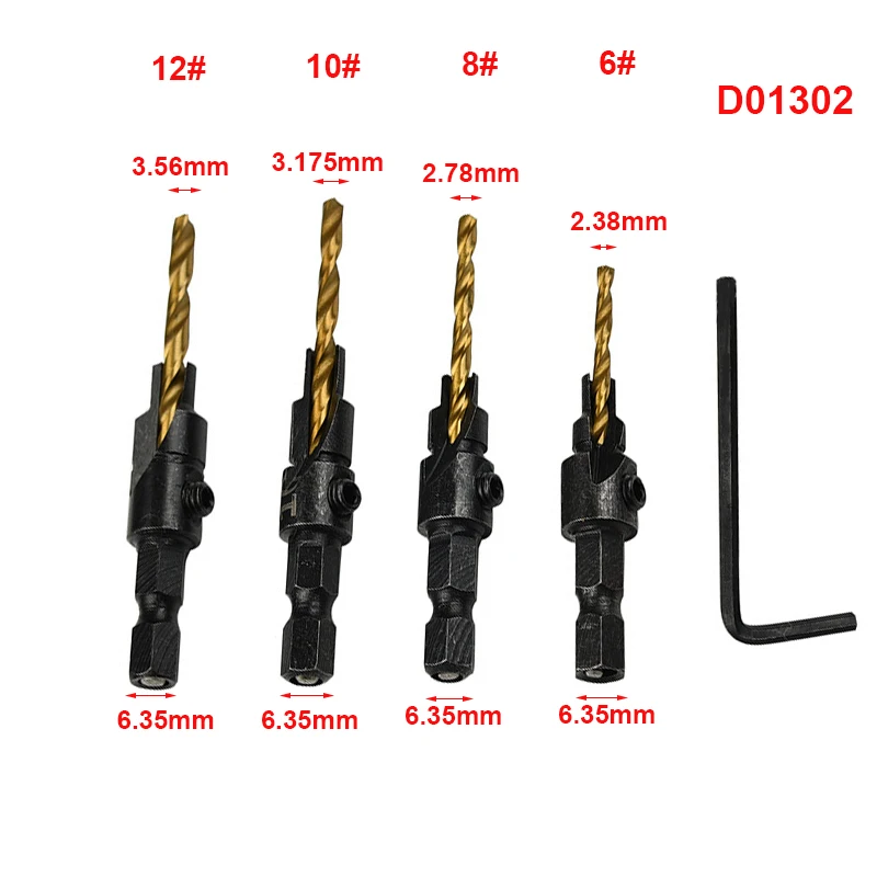 4 шт./компл. конус с овальным вырезом на перевернутый угол дрель 1/" шестигранным хвостовиком Сверло опускается на дно зенковки сверло деревообрабатывающий Расширитель отверстий