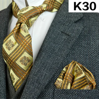 В полоску, в клетку, в горошек, с цветочным узором из мужских галстуков галстуки галстук комплекты платок носовой платок шелковый галстук из жаккардовой ткани - Цвет: K30set