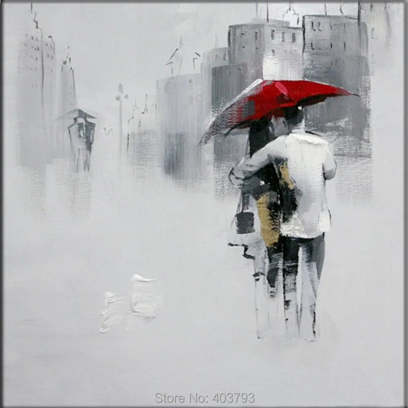

High Quality Pure Hand Painted Oil Painting Rainy Days Street Landscape And Figure Painting Abstract Picture For Living Room