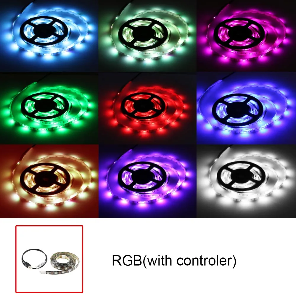 5 в 5050 USB Светодиодная лента RGB с 3 клавишами контроллер водонепроницаемый светильник теплый белый/черный PCB 60led/M для ТВ фона компьютера L - Испускаемый цвет: RGB with controler
