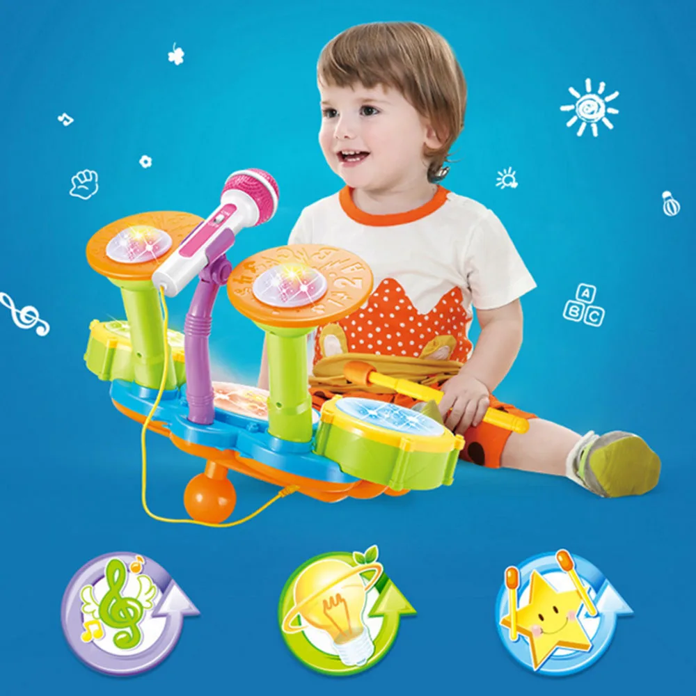 Детский динамический флэш-светильник игрушечный набор барабанов с регулируемым микрофоном развивающая игрушка для мальчиков и девочек подарок на год и день рождения