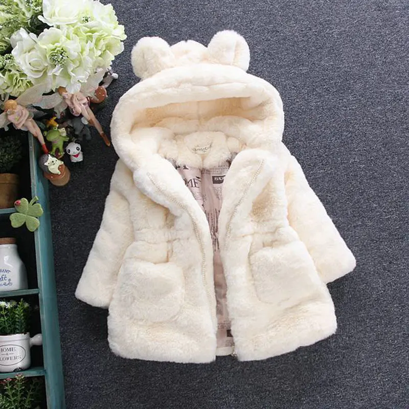 

Thick Baby Coat Boys Winter Clothes For Children Girls Faux Fur Pink White Black Hooded Kids Baby Jacket Warm Outerwear Clothes