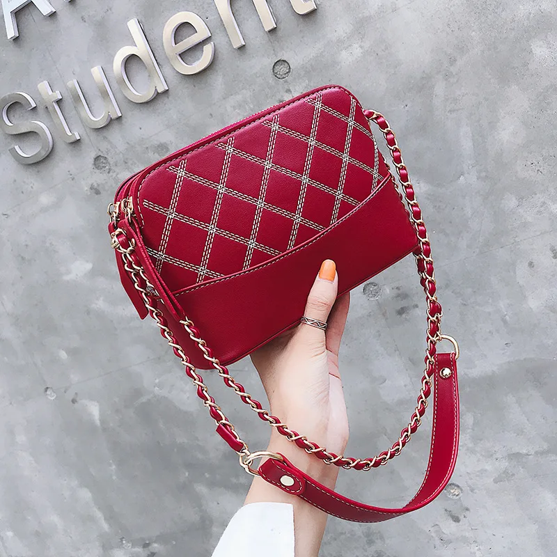 

2018 Hot Sale Female Leather Bags For Women Ladies Small Lattice Chain Mini Crossbody Bag Shell Shoulder Bags Bolsos Mujer