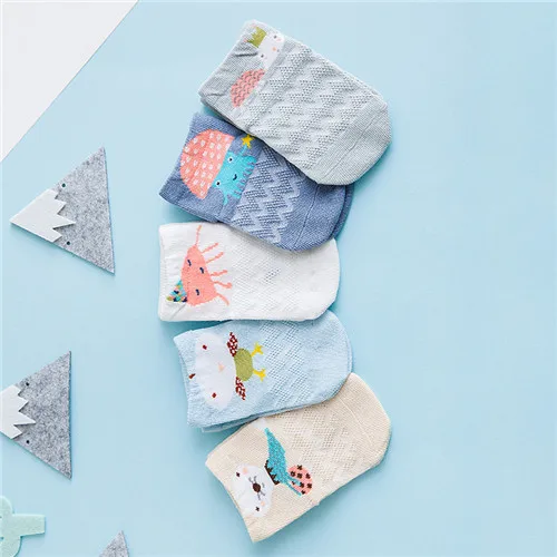 5 пар, хлопковые носки для новорожденных короткие носки с объемным рисунком животных для мальчиков и девочек летние тонкие детские носки в сеточку Одежда для новорожденных - Цвет: Ocean group