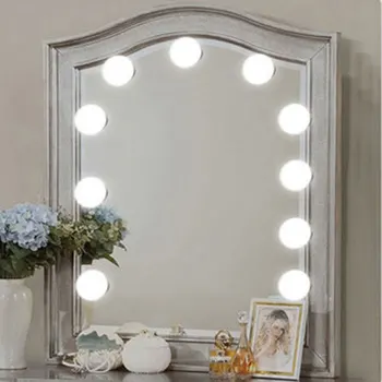 

Makeup mirror light bulb string (10 lights) LED white usb Sticking on the mirror DIY decor lamp bar bedroom 2019