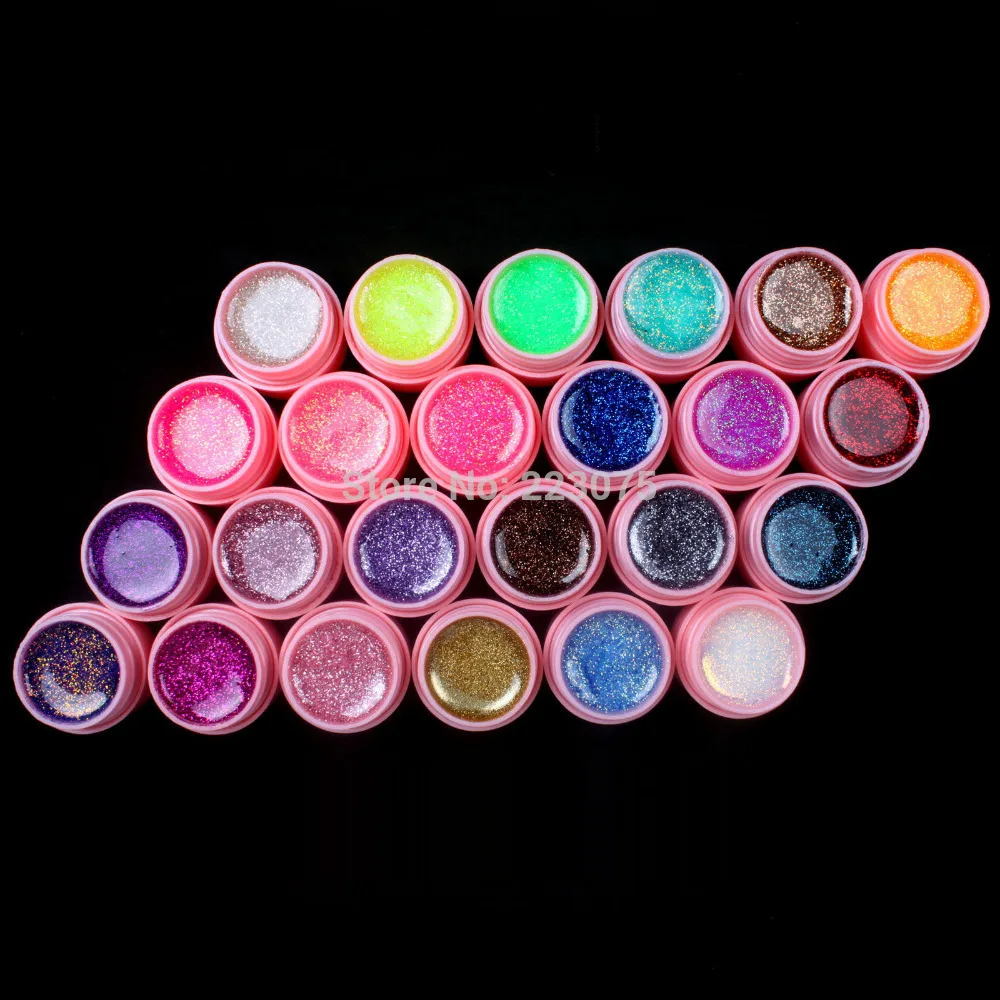 New DIY Professional New 24 PCS Glitter Mix Color UV Builder Gel