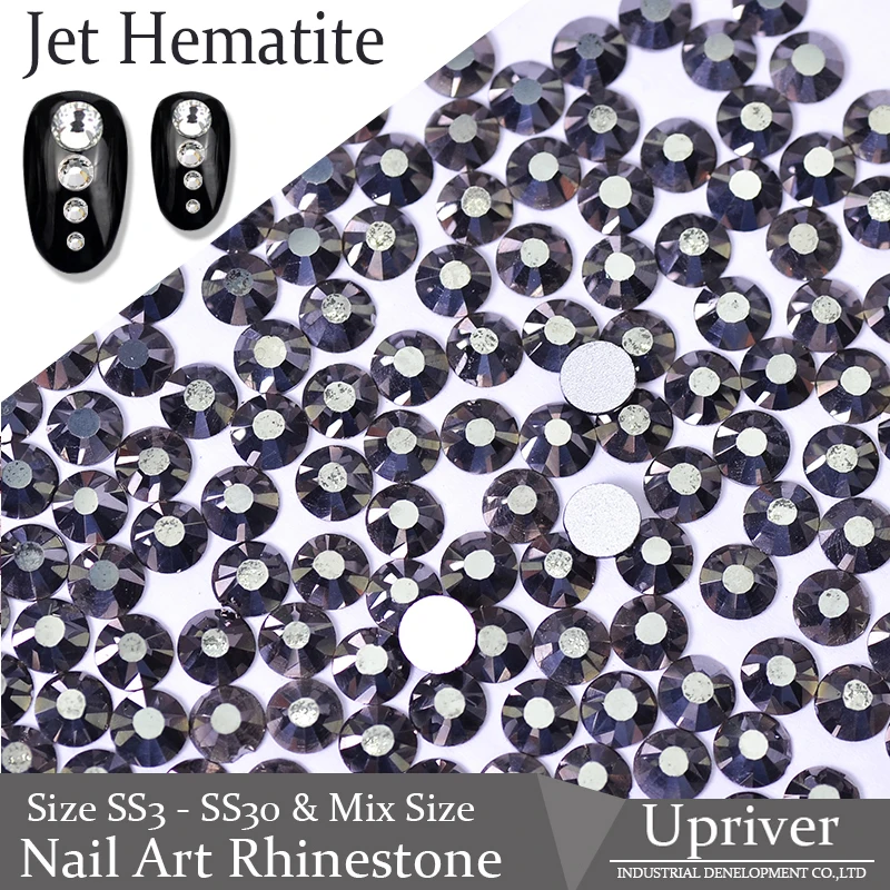 

Upriver Jet Hematite Glass Flat Back Non Hot Iron On Rhinestones for Nail Art Designs