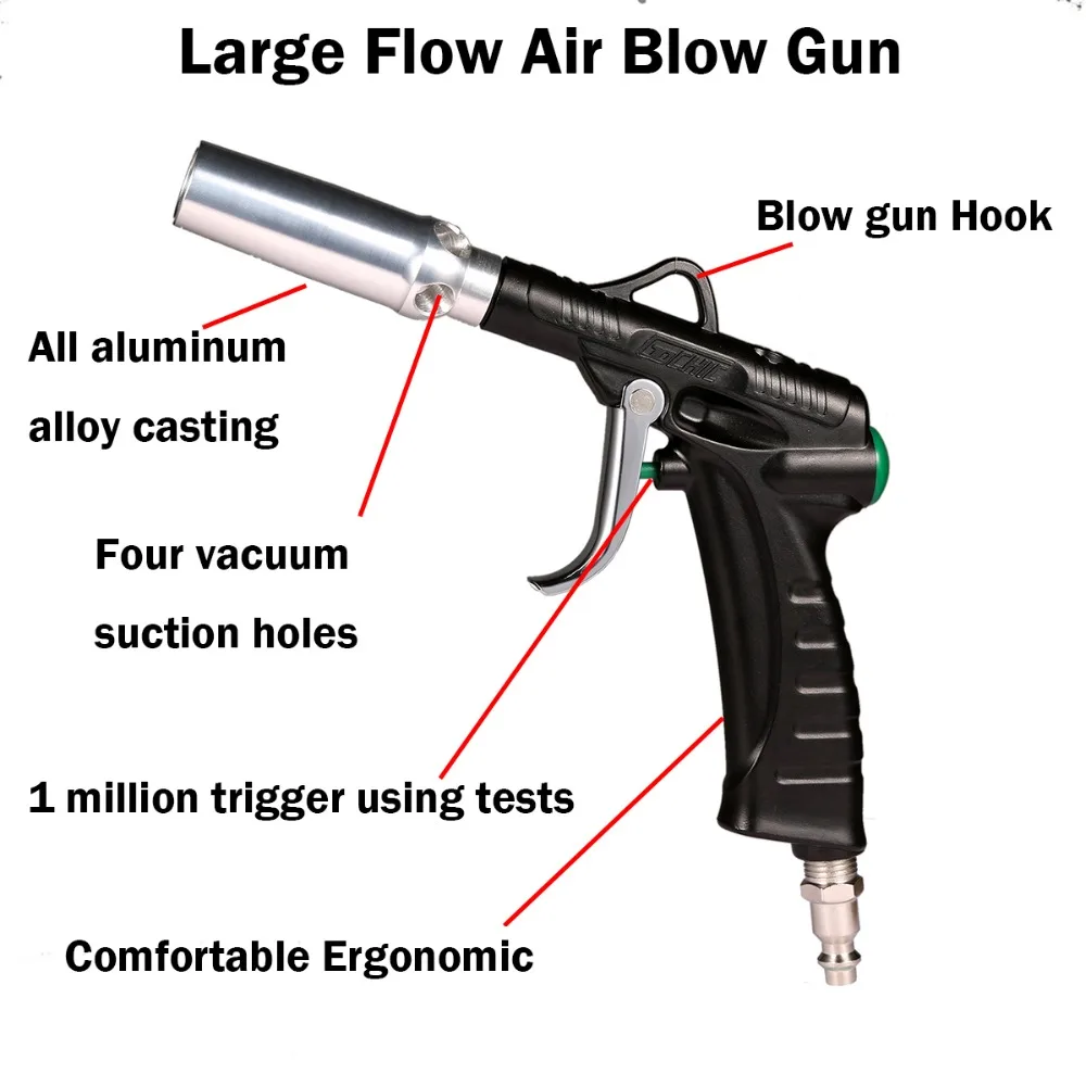 Продувочный пистолет высокого потока воздуха сопло воздуходувки пистолет для компрессора большой поток вакуумное сопло Чистый удобный инструмент, прямые поставки/