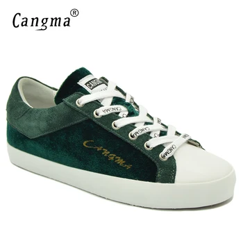 

CANGMA Brand Sneakers Women 100% Genuine Leather Female Casual Shoes Womans Lace-up Green Shoes Flats Cow Suede Footwear