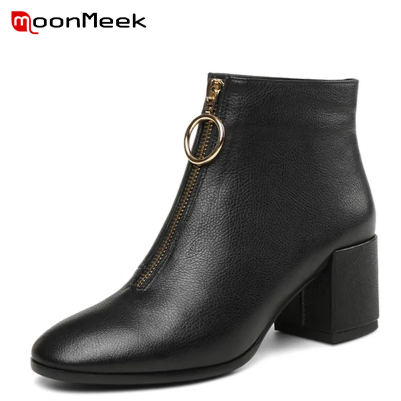

MoonMeek new arrive 2020 high heels ankle boots autumn winter ladies boots elegant genuine leather boots square heels shoes
