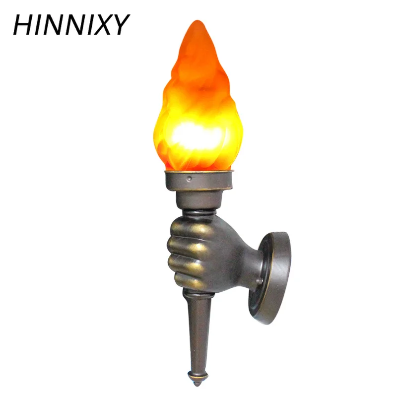 

Hinnixy LED Vintage Hand Decorate Wall Lamp 85-265V 48cm Flame Lamp Fire Burning Effect Wall Torch Home Decoration Night Light