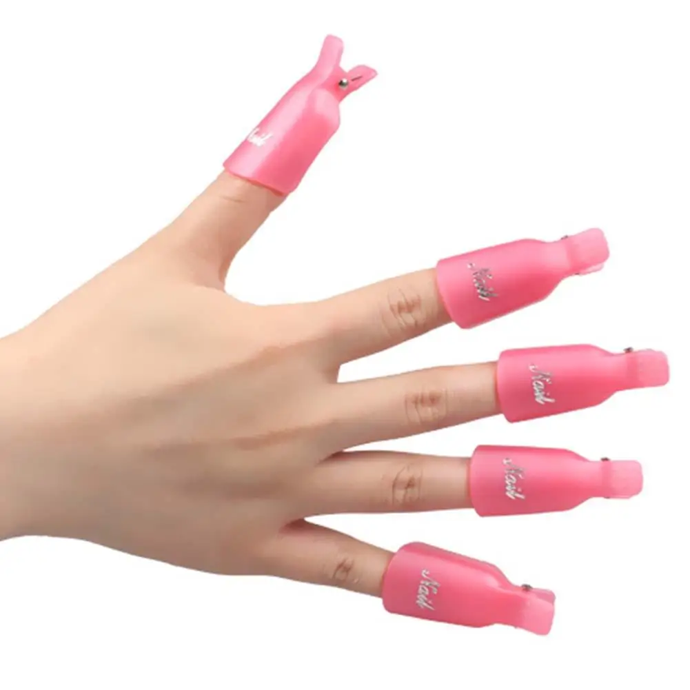 10x Fahion пластиковый дизайн ногтей замочить от крышки зажим для УФ-геля для удаления лака обертывание розовый