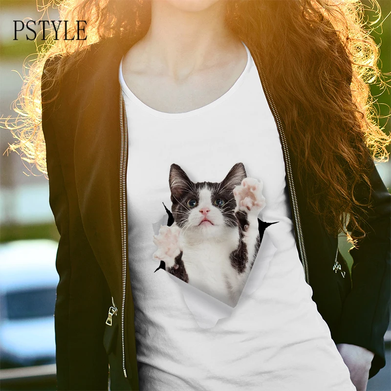 Original Pstyle Women T Shirt Funny Cat Print t shirts women t shirts