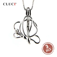 CLUCI, 3 шт, подвеска в форме бабочки, серебро 925, подвеска для ожерелья, изготовление ювелирных изделий, 925 пробы, серебряная жемчужная клетка, кулон, медальон