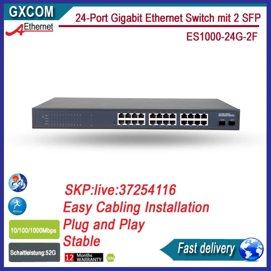 24-Порты и разъёмы гигабитный Ethernet-коммутатор с 2 SFP
