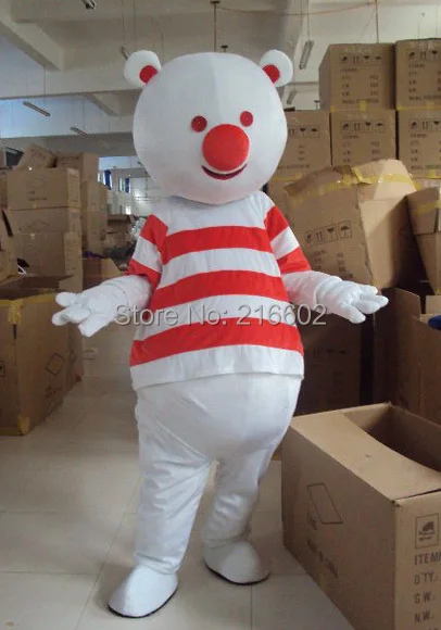 

cosplay costumes SpotSound bear mascot snowman with red and white striped t-shirt