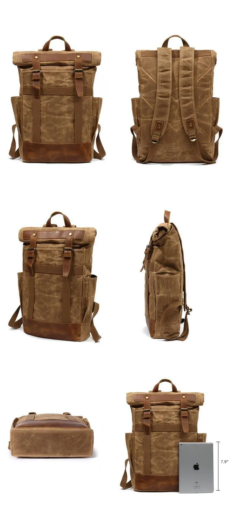 AFFICHAGE DU PRODUIT du sac à dos en toile cirée Woosir pour homme, sac à dos pour ordinateur portable