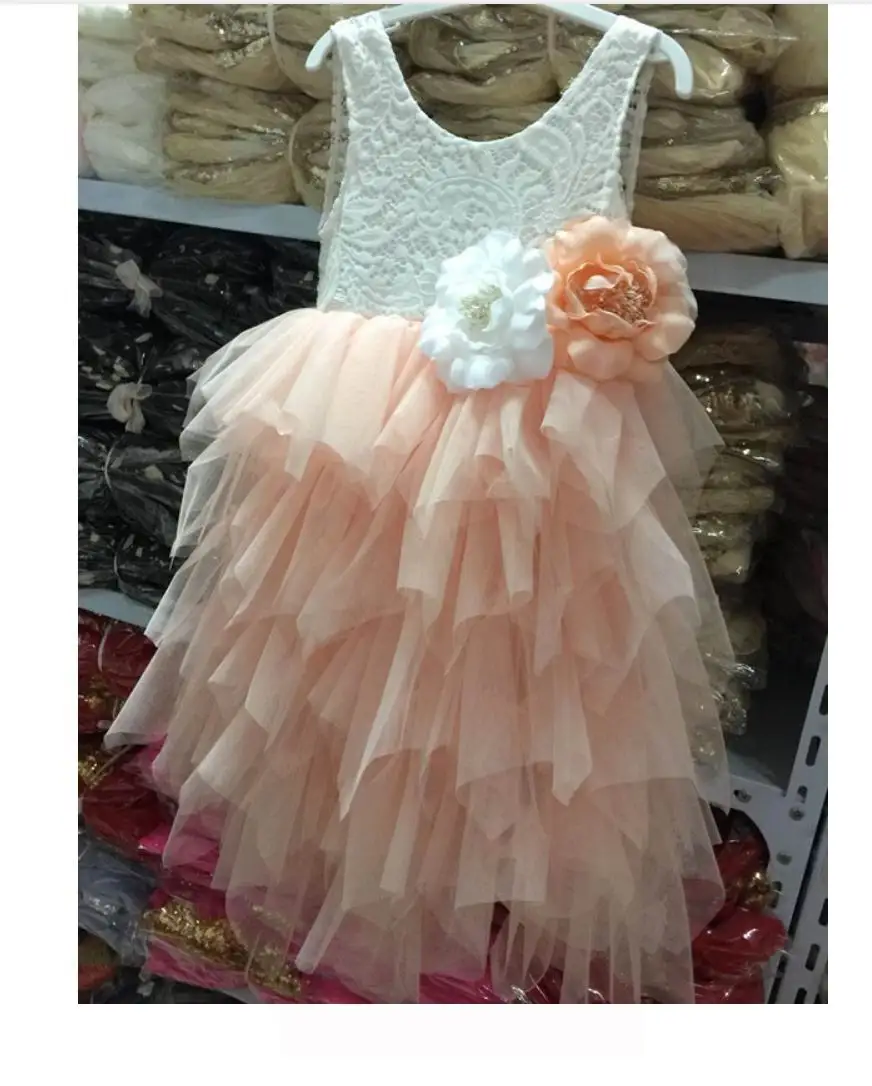 Новое летнее платье принцессы для девочек кружевное многослойное фатиновое платье до середины голени с цветочным узором для свадебной вечеринки, детская одежда - Цвет: Розово-красный