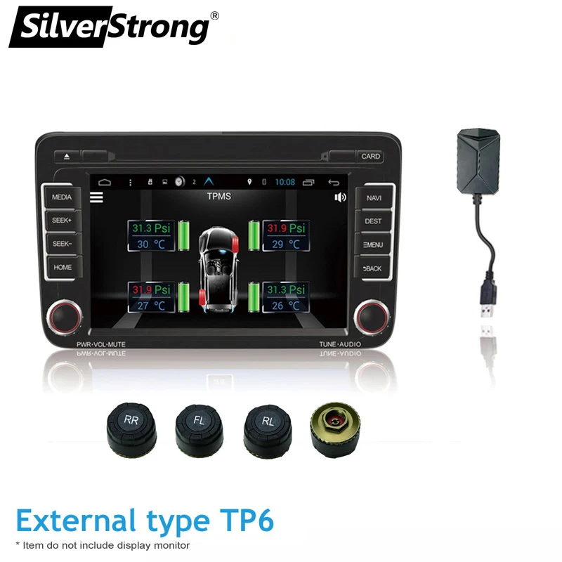 SilverStrong TPMS for Android CAR DVD Car Tire Pressure Monitoring System USB Tire Sensors Alarm Monitoring System 4pcs/kit