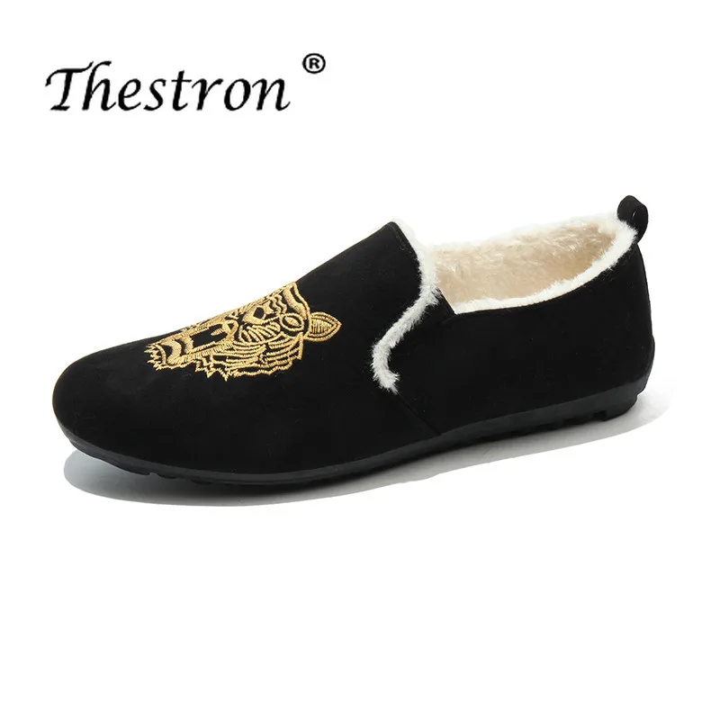 

Winter Mens Fur Loafers Comfortable Man Casual Loafers Black Warm Male Loafers Lightweight Walking Flat Shoes Men