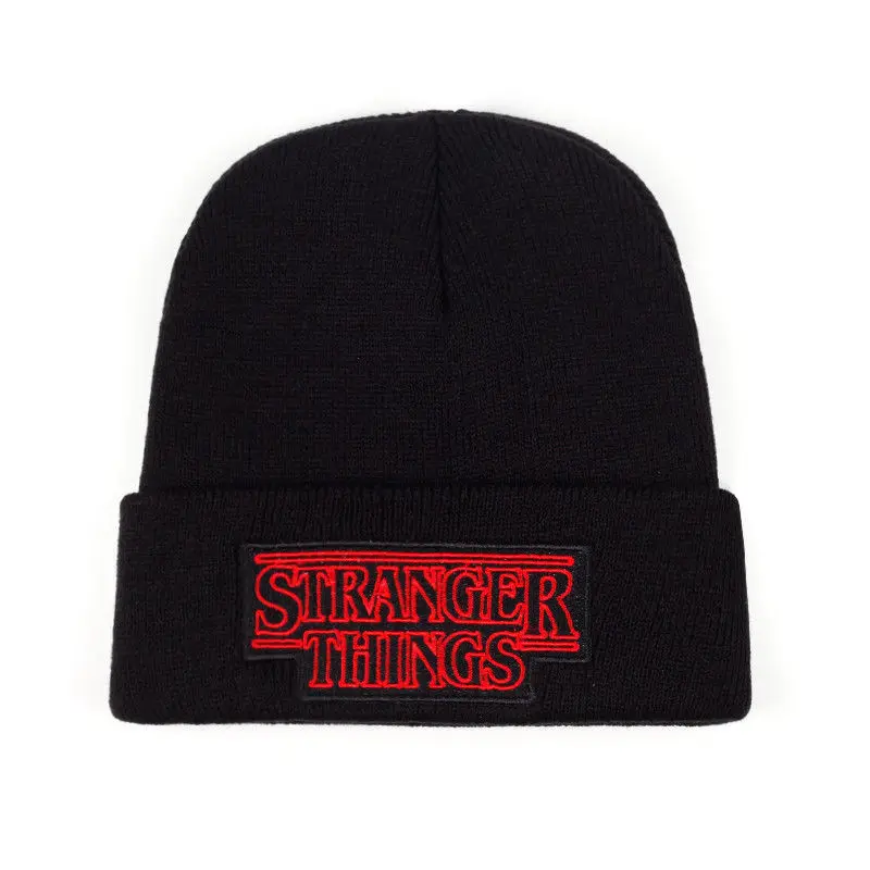 Необычные вещи шапка зимняя теплая Skullie Beanie хип хоп вышитая Дастин черная вязаная