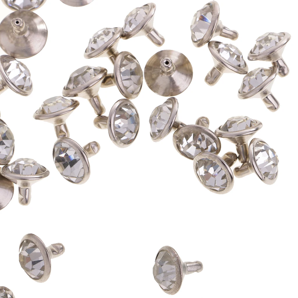 50 Pieces Rhinestone Rivets Studs Buttons for Sewing Crafts DIY Bag Clothes Shoes 7/10mm Silver/Gold Leathercrafts Accessories