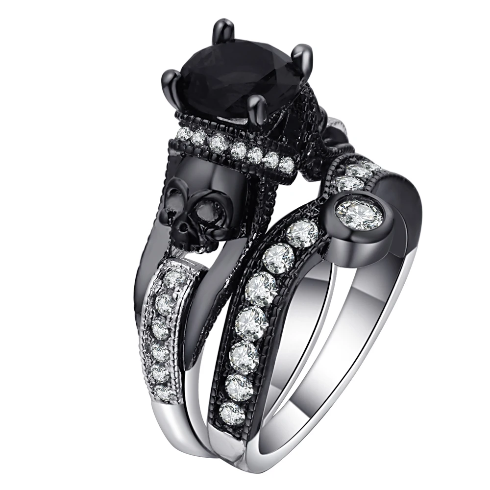 Ufooro череп кольцо Набор для Для женщин Для мужчин в стиле панк Модные украшения очарование черный круглый фианит зло скелет набор колец для