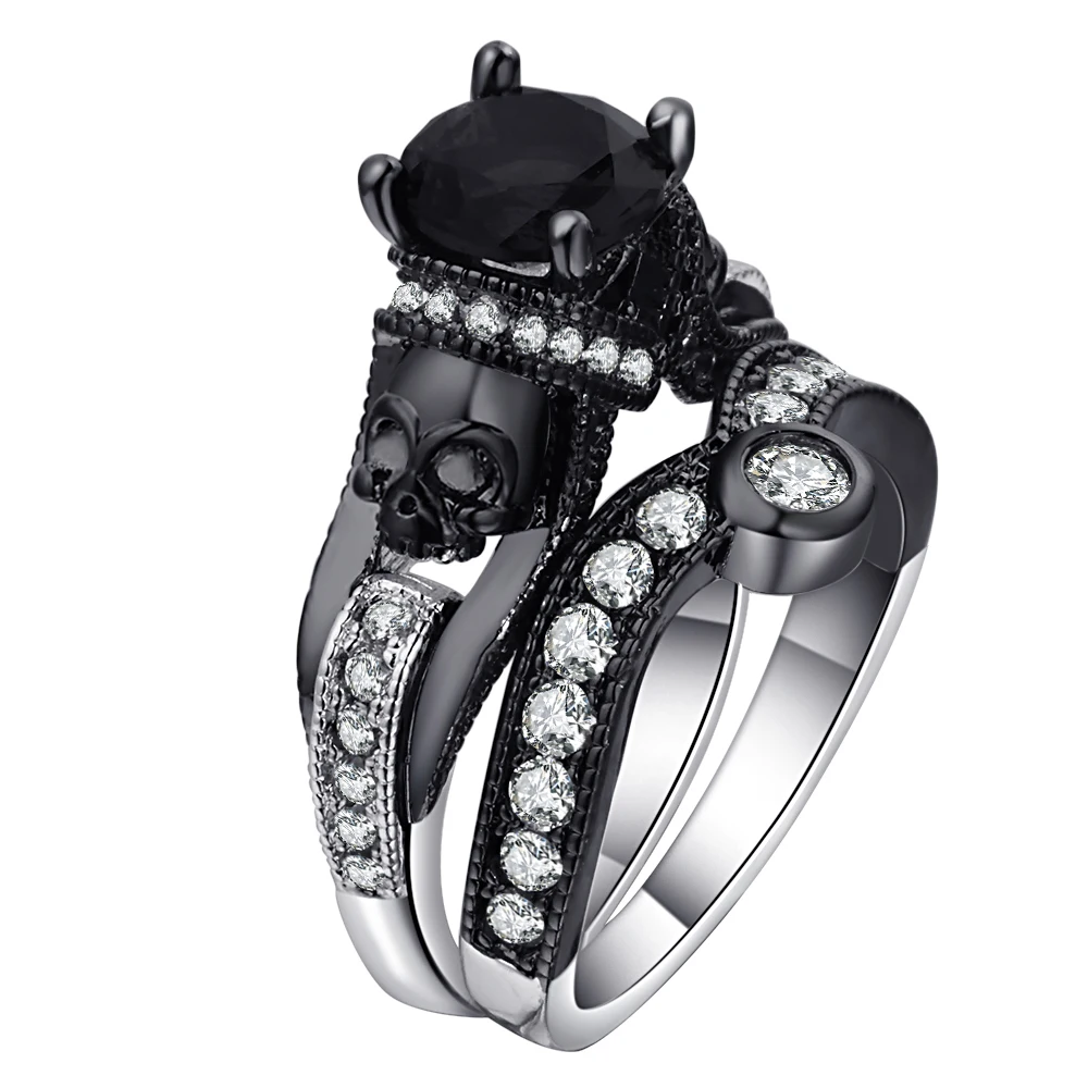 

Ufooro Skull Ring Set For Women Men Punk Style Fashion Jewelry Charm Black Round Cubic Zirconia evil Skeleton Ring Set For Party