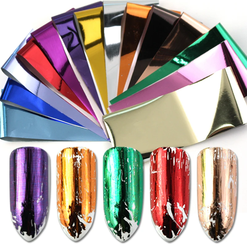 

14Pc/Set Holographic Metallic Stickers Nail Art Transfer Foils Laser Sky Paper Shimmer Chromatic Decals Wraps Nail Accessories