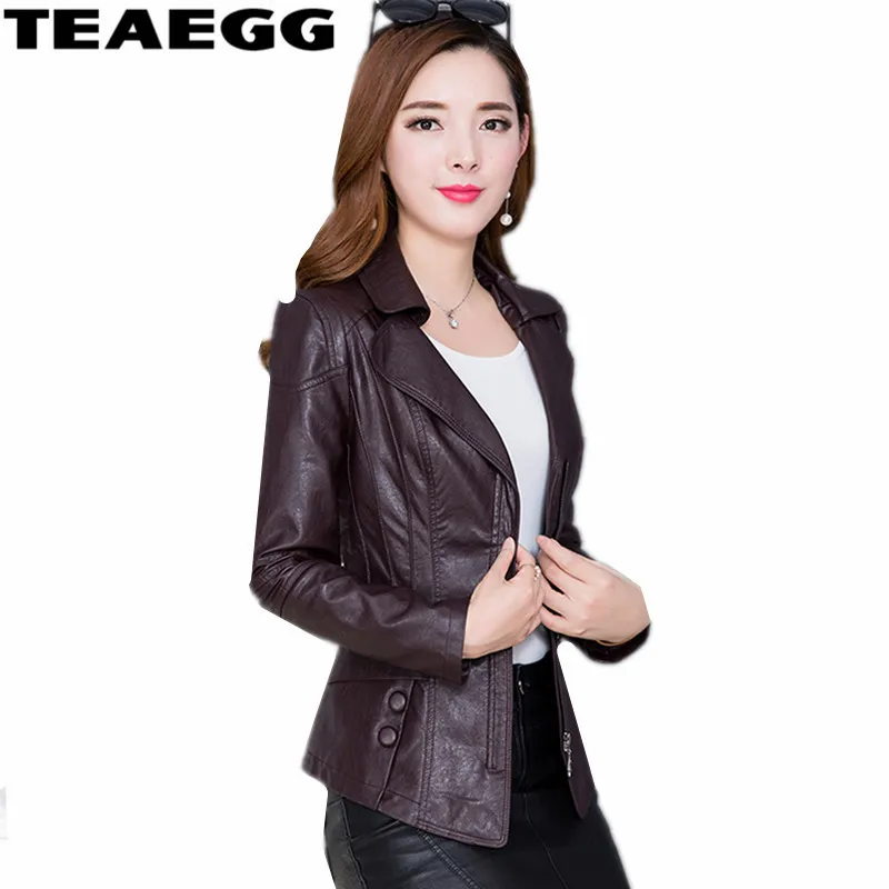 TEAEGG Slim Female 2019 New Casual Spring Autumn PU