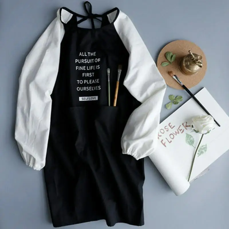 

Nordic Minimalist Style Cotton Long Sleeve Apron Kitchen Coffee Shop Baking Cooking Waiter Adult Bib Painting Handmade Pinafore