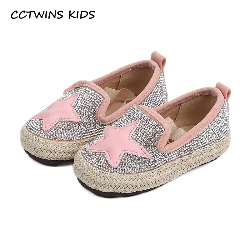 

CCTWINS Kids Shoes 2019 Spring Baby Girls Espadrilles Shoes Baby Rhinestones Flats Kids Slip on Star Loafer Shoes Child GE1696