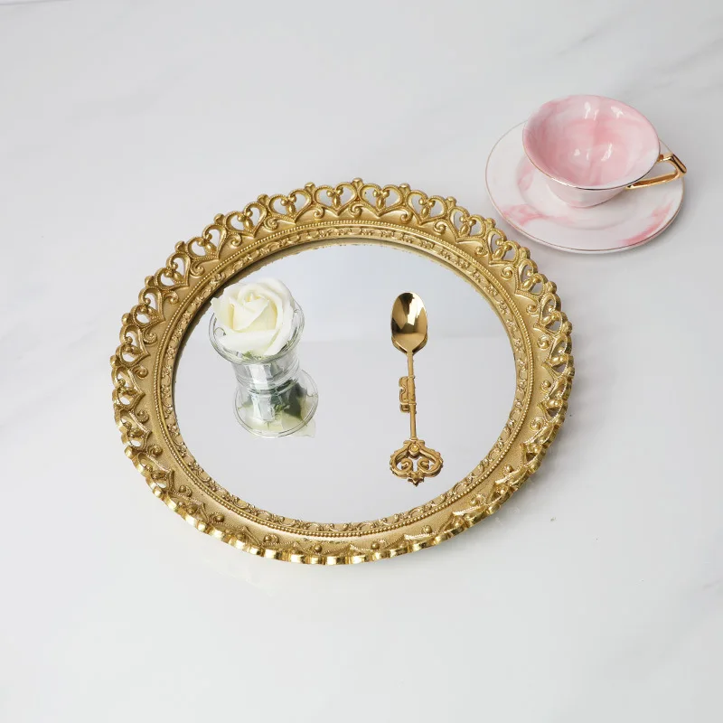 Круглое пластмассовое зеркало золотые лотки для хранения винтажные противни для пирожных ювелирные изделия десертная тарелка кухонная Организация Косметика обручальное кольцо