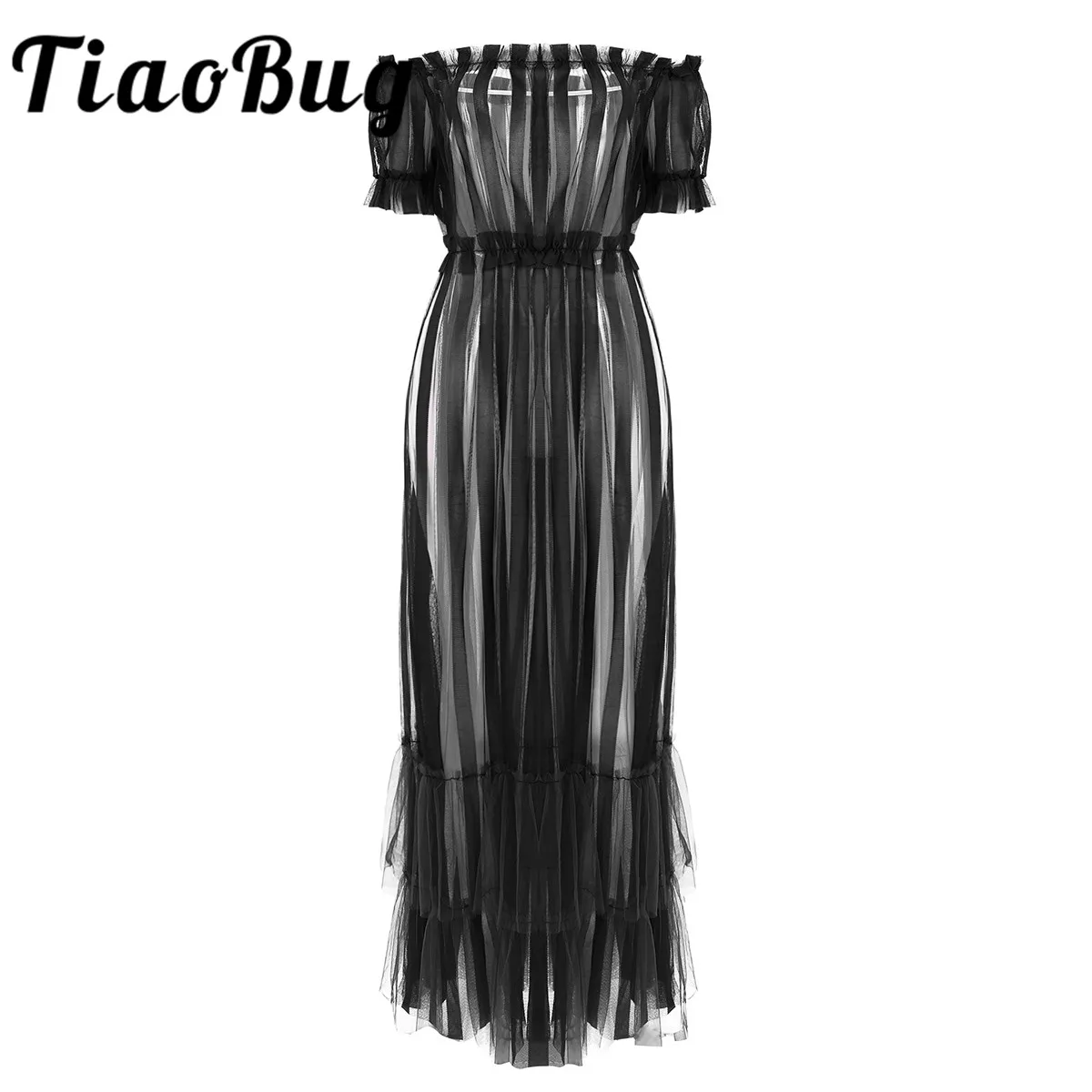 

Sleeveless Women Female Ladies Off Shoulder See Through Cocktail Dresses Party Gown Sexy Club Long Maxi Dress Beach Cover Ups